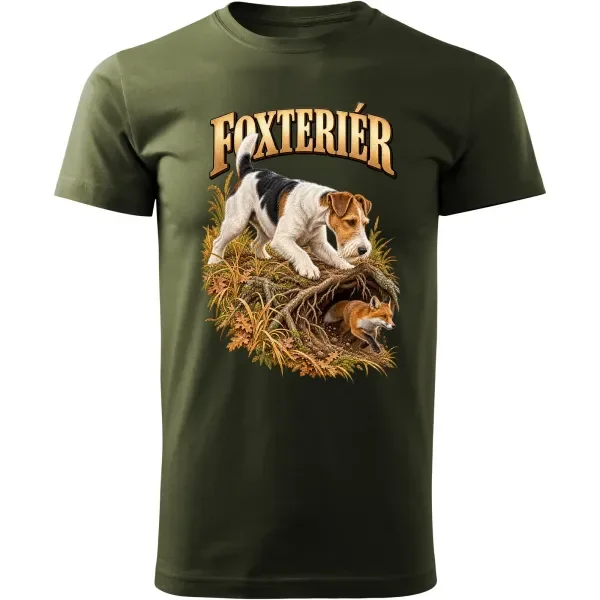 Pánské tričko Foxteriér – lovecký motiv, military