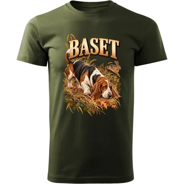Pánské tričko Baset – lovecký motiv, military