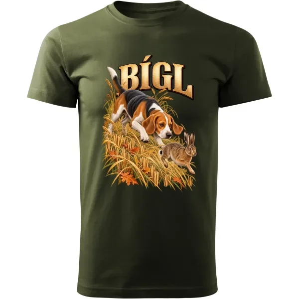 Pánské tričko Bígl – lovecký motiv, military