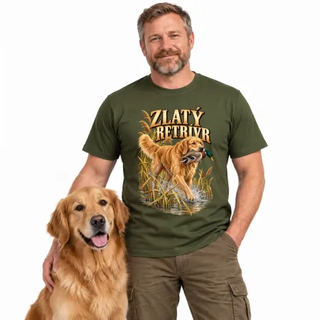Pánské tričko Zlatý retrívr – lovecký motiv, military – katalogový snímek