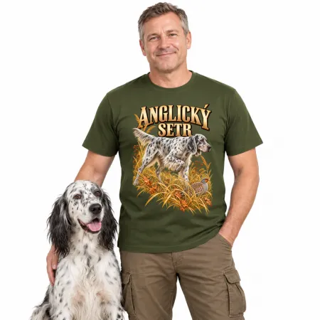Pánské tričko Anglický setr – lovecký motiv, military – katalogový snímek