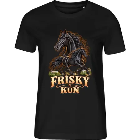 Dámské černé tričko s potiskem Fríský kůň