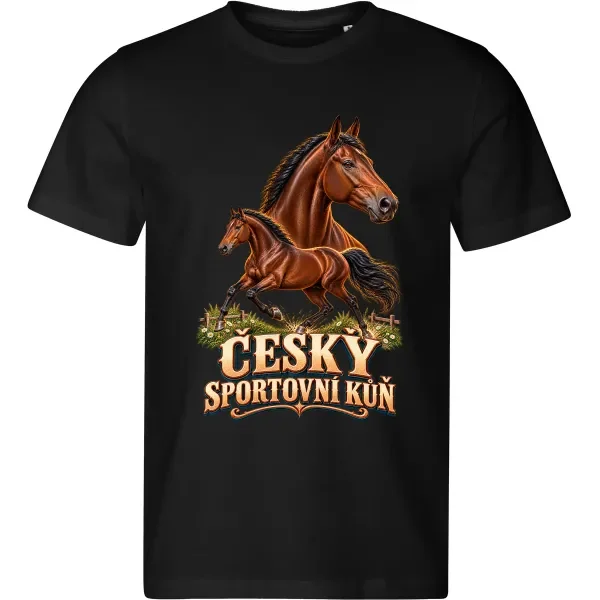 Pánské černé tričko s potiskem Český sportovní kůň