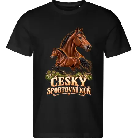 Pánské černé tričko s potiskem Český sportovní kůň