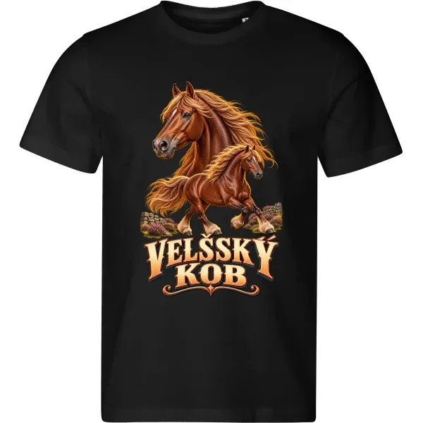 Pánské černé tričko s potiskem Velšský kob