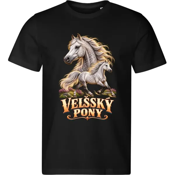 Pánské černé tričko s potiskem Velšský pony