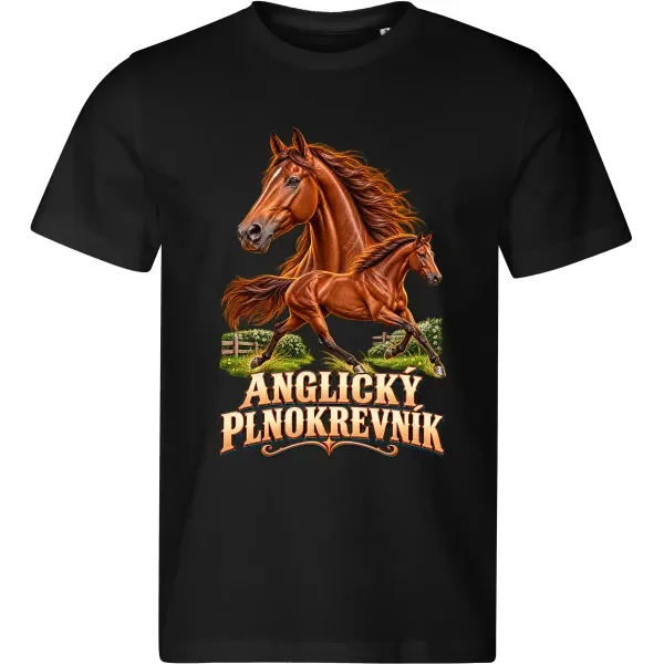 Pánské černé tričko s potiskem Anglický plnokrevník