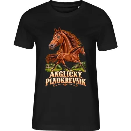 Dámské černé tričko s potiskem Anglický plnokrevník