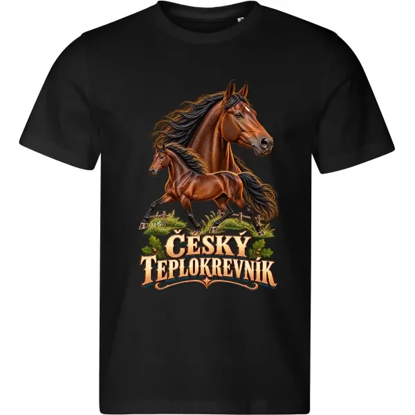 Pánské černé tričko s potiskem Český teplokrevník