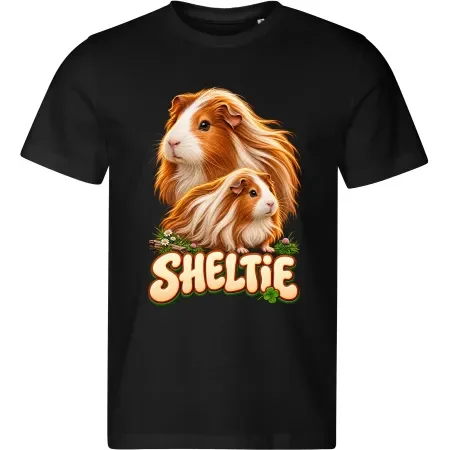 Pánské černé tričko s potiskem Morče Sheltie