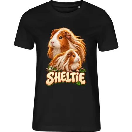 Dámské černé tričko s potiskem Morče Sheltie