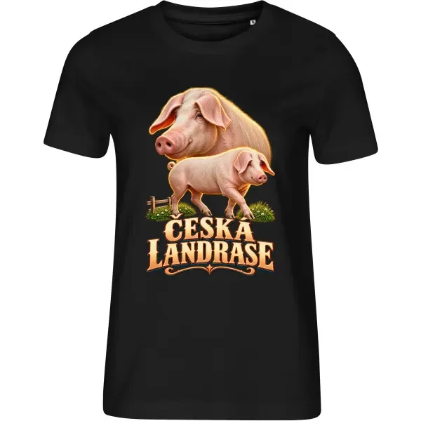 Dámské černé tričko s potiskem Česká landrase