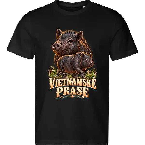 Pánské černé tričko s potiskem Vietnamské prase