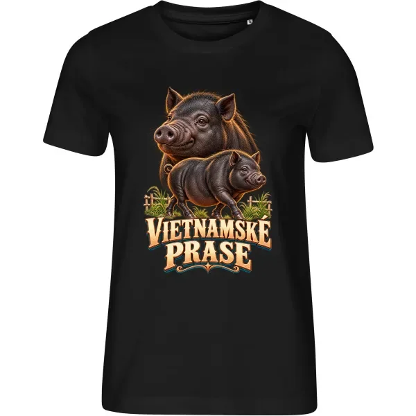 Dámské černé tričko s potiskem Vietnamské prase