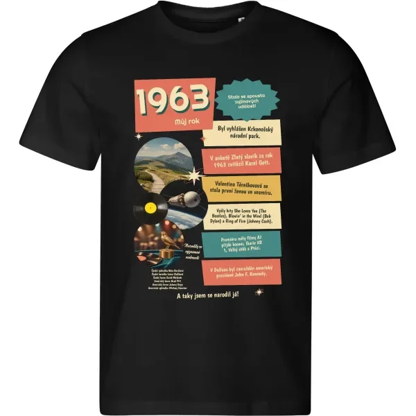 Pánské černé tričko Můj rok 1963 – dárek k narozeninám s retro potiskem