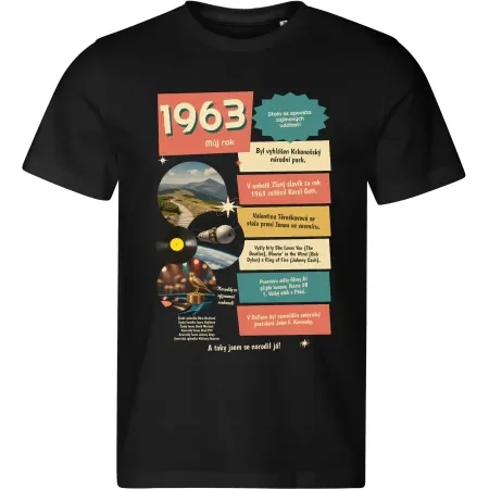 Pánské černé tričko Můj rok 1963 – dárek k narozeninám s retro potiskem