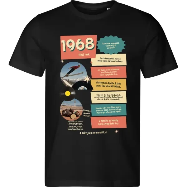 Pánské černé tričko Můj rok 1968 – dárek k narozeninám s retro potiskem
