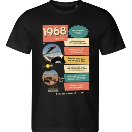 Pánské černé tričko Můj rok 1968 – dárek k narozeninám s retro potiskem
