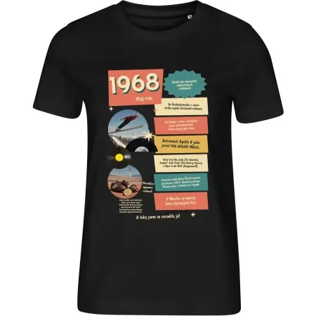 Dámské černé tričko Můj rok 1968 – dárek k narozeninám s retro potiskem