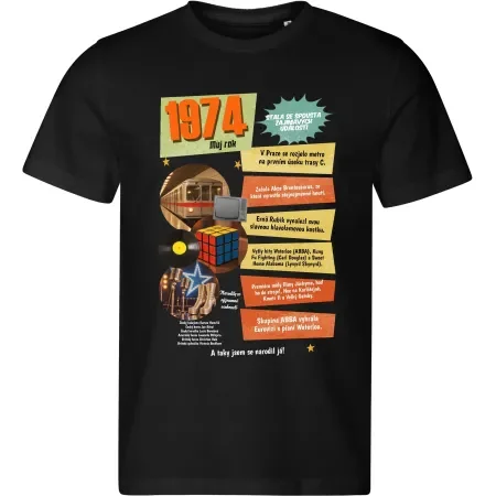 Pánské černé tričko Můj rok 1974 – dárek k narozeninám s retro potiskem
