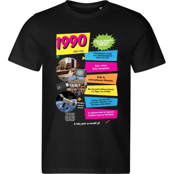 Pánské černé tričko Můj rok 1990 – dárek k narozeninám s retro potiskem