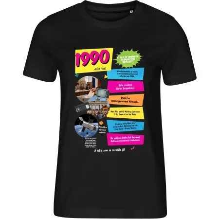 Dámské černé tričko Můj rok 1990 – dárek k narozeninám s retro potiskem