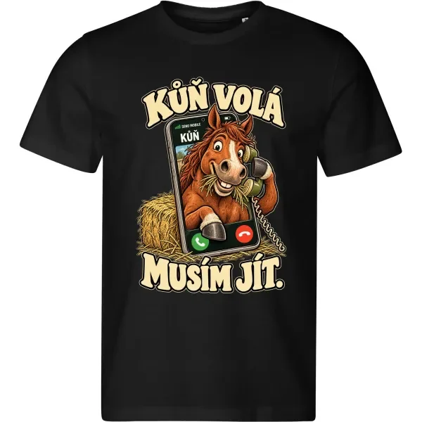 Pánské tričko Kůň volá. Musím jít – pro milovníka koní – černé MALFINI Edge 813