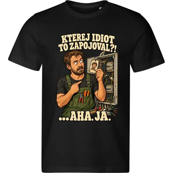 Pánské tričko Kterej idiot to zapojoval?! …Aha. Já – pro elektrikáře – černé MALFINI Edge 813
