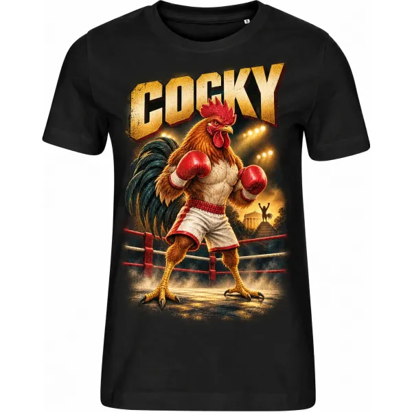 Dámské černé tričko COCKY, kohout boxer