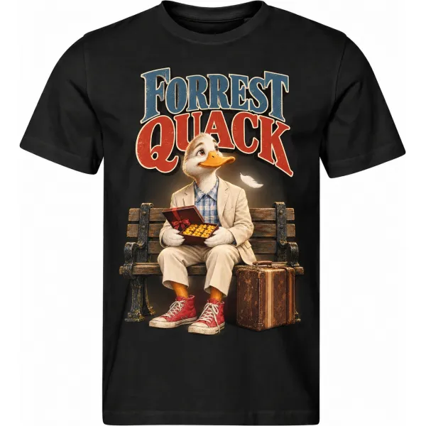 Pánské černé tričko FORREST QUACK, kačer na lavičce