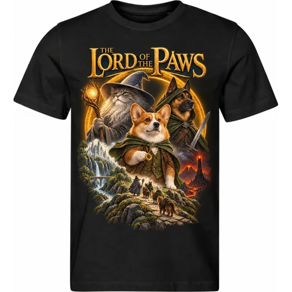 Pánské černé tričko THE LORD OF THE PAWS – zvířecí fantasy družina