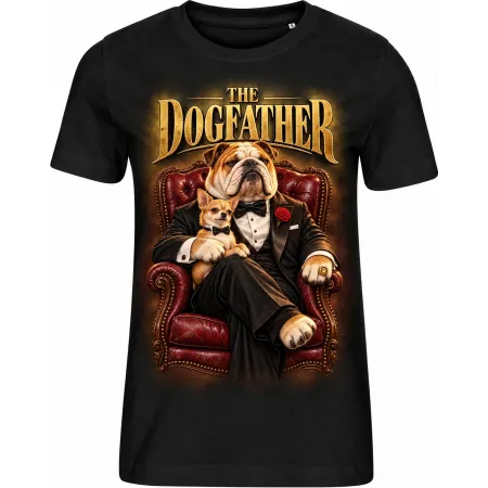 Dámské černé tričko THE DOGFATHER, psí mafián