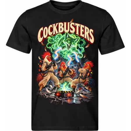 Pánské černé tričko COCKBUSTERS – kohoutí krotitelé duchů
