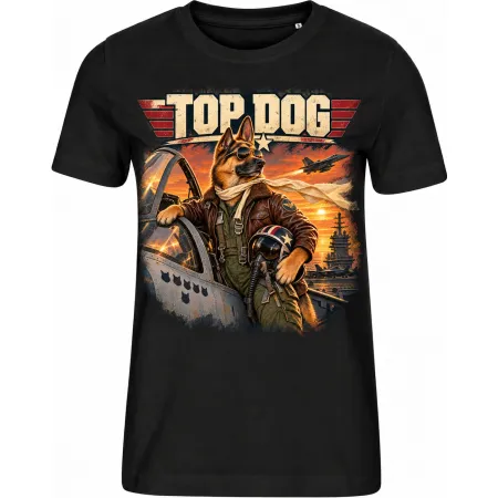 Dámské černé tričko TOP DOG, psí stíhací pilot