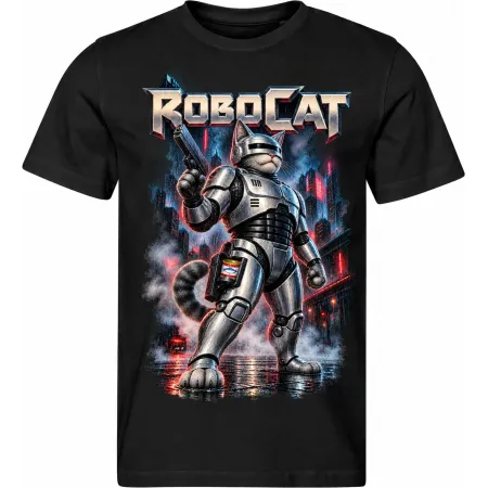 Pánské černé tričko ROBOCAT – obrněný kočičí policista