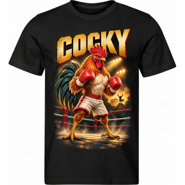 Pánské černé tričko COCKY, kohout boxer