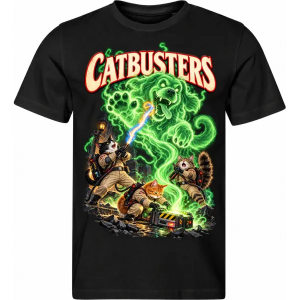 Pánské černé tričko CATBUSTERS – kočičí krotitelé duchů