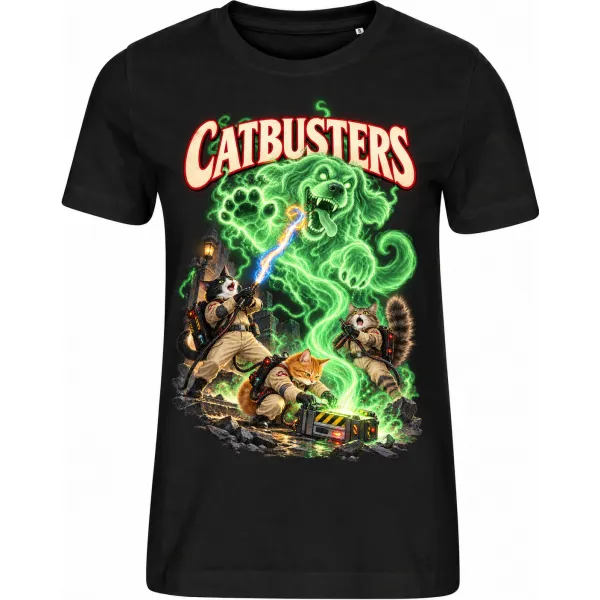 Dámské černé tričko CATBUSTERS – kočičí krotitelé duchů