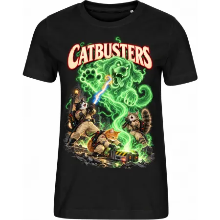 Dámské černé tričko CATBUSTERS – kočičí krotitelé duchů