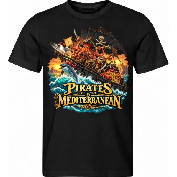 Pánské černé tričko PIRATES OF THE MEDITERRANEAN, mořská pirátská posádka