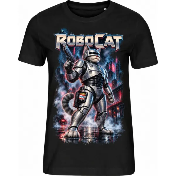 Dámské černé tričko ROBOCAT – obrněný kočičí policista