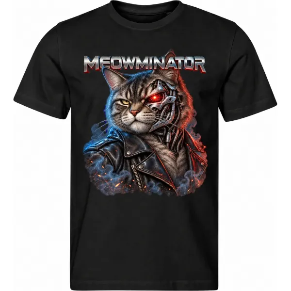 Pánské černé tričko MEOWMINATOR – kočičí kyborg