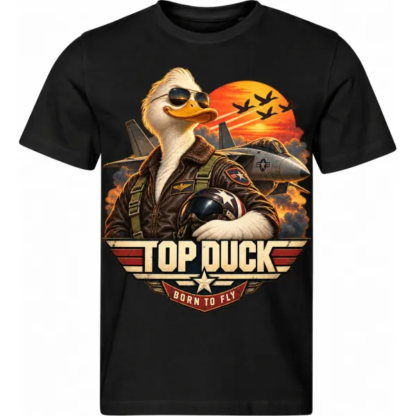 Pánské černé tričko TOP DUCK, kačer stíhací pilot