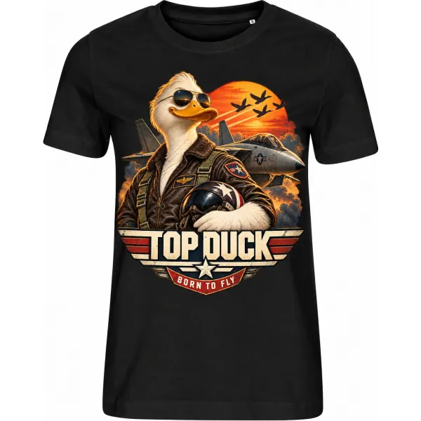 Dámské černé tričko TOP DUCK, kačer stíhací pilot