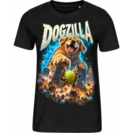 Dámské černé tričko DOGZILLA – obří pes ve městě