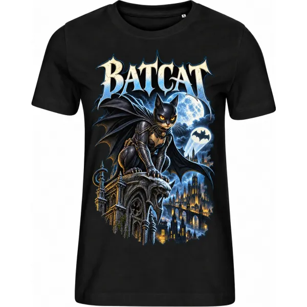 Dámské černé tričko BATCAT, kočičí noční strážce