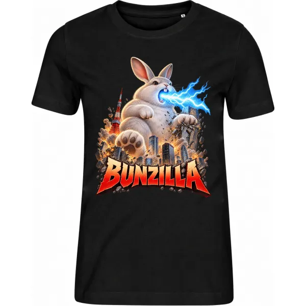Dámské černé tričko Bunzilla – králičí monstrum v Tokiu