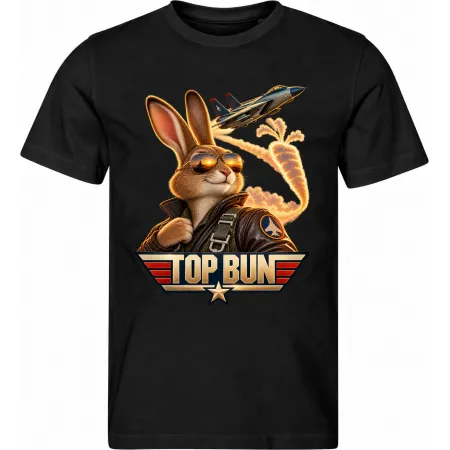 Pánské černé tričko Top Bun – králičí stíhací pilot