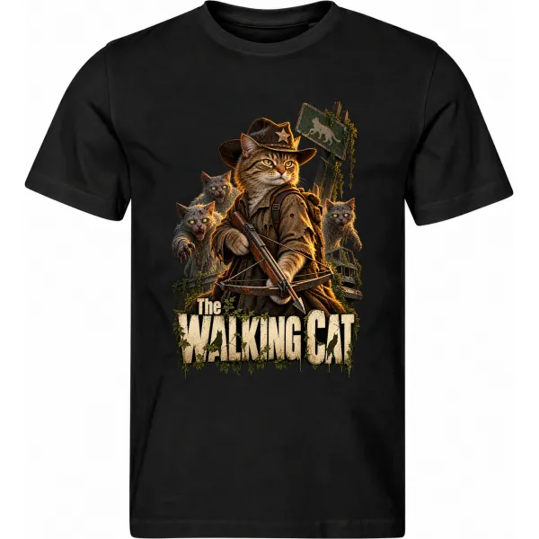 Pánské černé tričko The Walking Cat – kočičí zombie apokalypsa