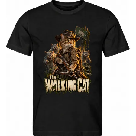 Pánské černé tričko The Walking Cat – kočičí zombie apokalypsa